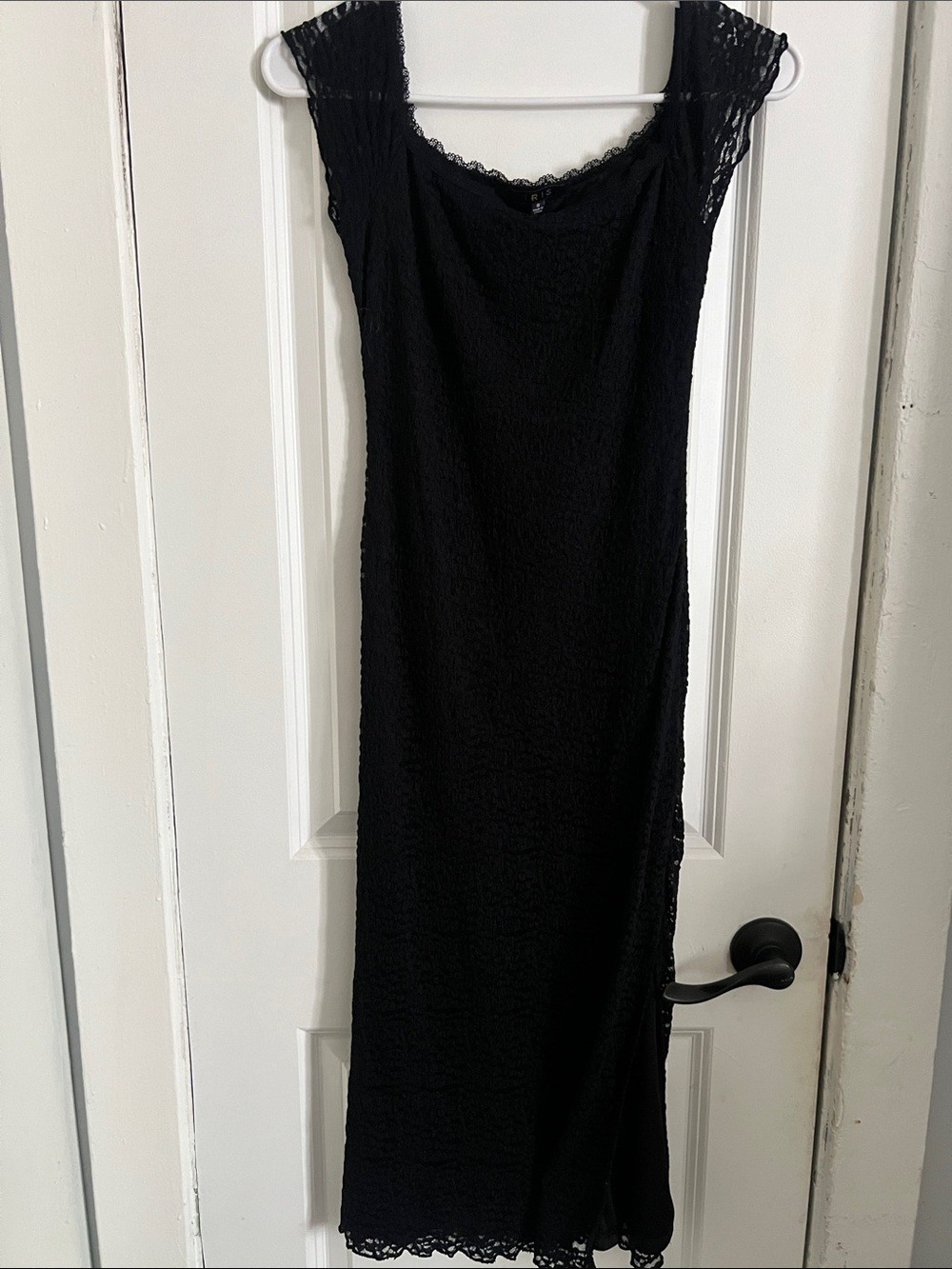 Black Lace Cap-Sleeve Midi Dress